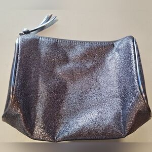 Glittery Silver Cosmetic Makeup Bag With Zipper Toiletry Organizer Clutch Purse